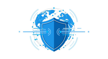 Obraz premium Global Cybersecurity Shield Concept Protecting Digital Networks and Data Infrastructure Worldwide with Advanced Internet Security
