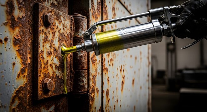 Lubrication of Rusty Metal Surfaces with Grease Gun.