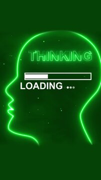 Neon Human Head Silhouette with " Thinking Loading" Progress Bar and Green Glow profile animated