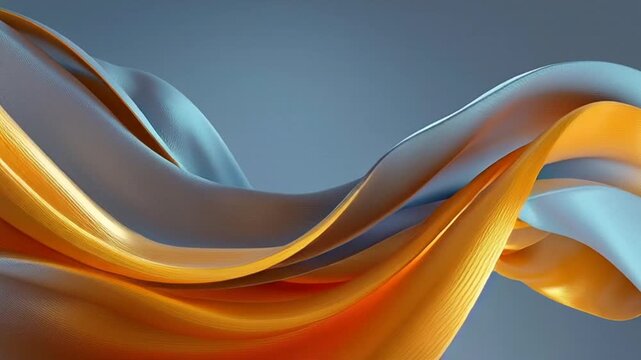 Abstract wavy fabric with orange and blue hues on a gray background.