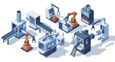 Obraz premium Industrial factory with robotic arms and machinery equipment.