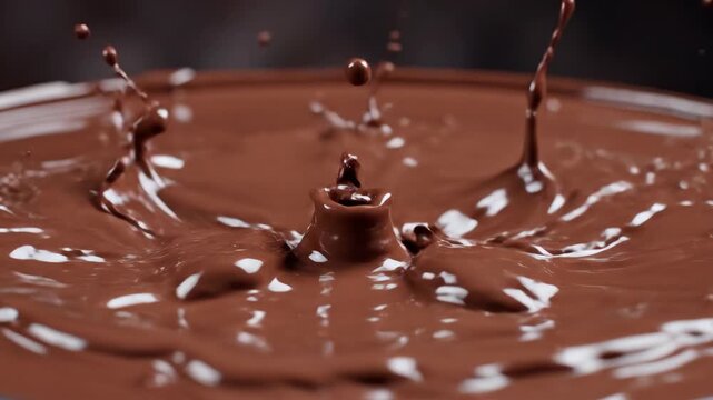 A close-up view capturing the dynamic splash and crown formation of pouring, rich brown liquid