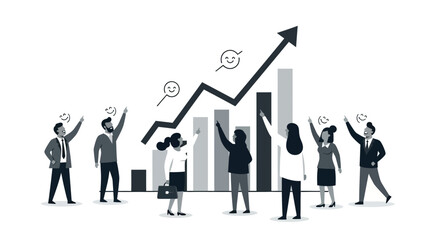 Fototapeta premium Business team celebrating success with a rising graph and bar chart.