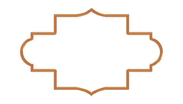 Gold ornamental frame with elegant vintage border design, inspired by Islamic geometric style. Decorative royal badge label isolated on transparent background. 