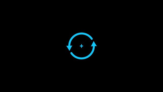 Cyan plus sign inside a circular arrow icon on a black background Keywords: plus, add, new, create, symbol, icon, cyan, blue, black, background, circular arrows, refresh, reload, repeat, update