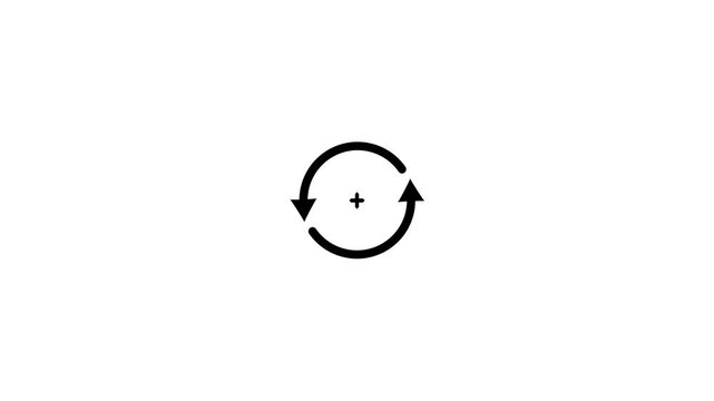 Black plus sign inside a circular arrow icon on a white background Keywords: plus, add, new, create, symbol, icon, black, white, background, circular arrows, refresh, reload, repeat, update, sync