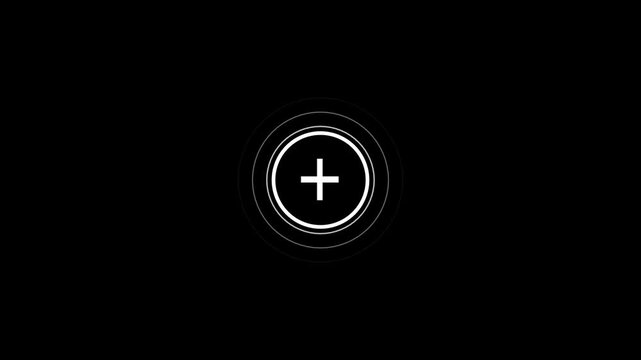 Black Background With Concentric Circles And A White Plus Symbol Icon image photo