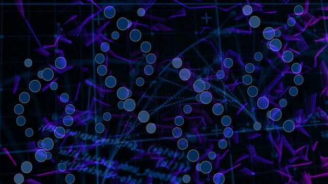 Opening frame initiating pulse, blue discs pulsing into rings, chains, suggesting looped data grid