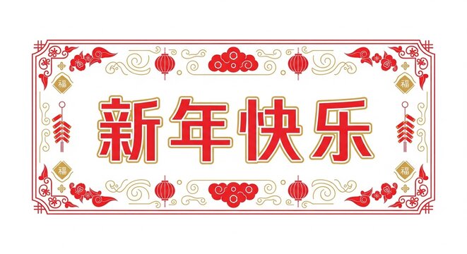 Celebrating the Lunar New Year with Traditional Decorations and Symbols in a Vibrant and Festive Illustration