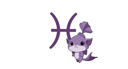 Pisces Zodiac Sign Vector Illustration, Cartoon Fish, Astrology Concept, Horoscope Design