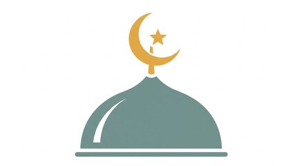 Fototapeta premium Illustration of a crescent moon and star on a dome-shaped structure viewed directly from the front
