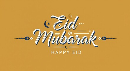 Fototapeta premium Celebratory Eid Mubarak greeting card with elegant typography and decorative elements on a warm background