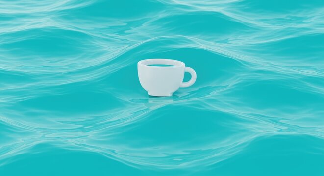 White cup floating on turquoise waves concept tranquil isolated scene