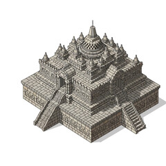 Obraz premium Ancient stone temple with intricate architecture and multiple levels.