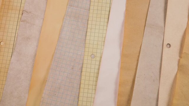 A collection of scrapbooking sheets features a variety of natural materials and recycled eco-friendly textures. The composition includes aged paper in ivory, soft peach, and earthy beige shades.