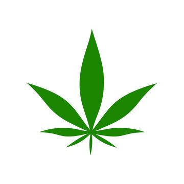 Green silhouette icon of a marijuana leaf with five smooth pointed segments. A concise vector illustration symbolizing natural cannabis, organic products, or medical themes.
