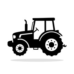 Obraz premium Black silhouette icon of an agricultural tractor with an exhaust pipe and large wheels. A vector illustration symbolizing farming, the agricultural industry, and heavy machinery.