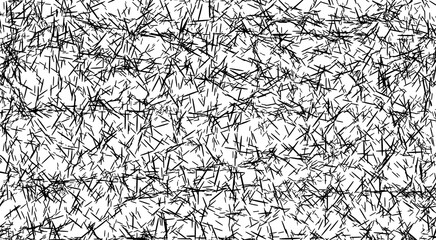 Abstract black chaotic line texture featuring distressed scratch marks and messy scribble pattern. Grunge overlay background for modern design, urban art, posters, and creative layouts.

