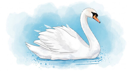 Obraz premium Serene white swan gliding on calm blue water with soft ripples and subtle background splash