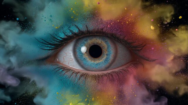 eye and colourful powder paint