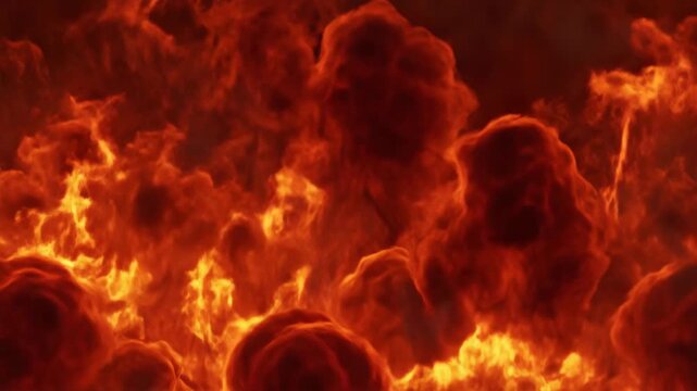 A vibrant display of fire with dynamic swirling patterns and shades of bright red and orange