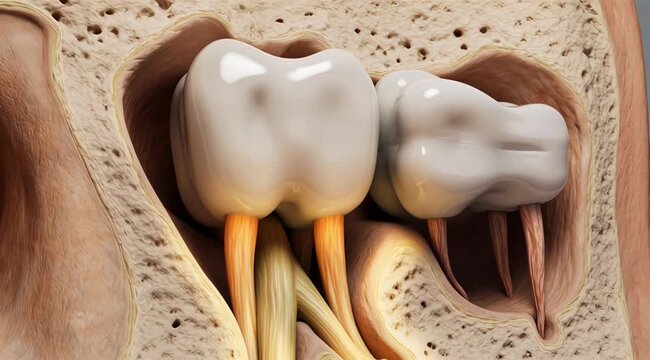 Dental Tooth Cross-Section with Pulp and Roots