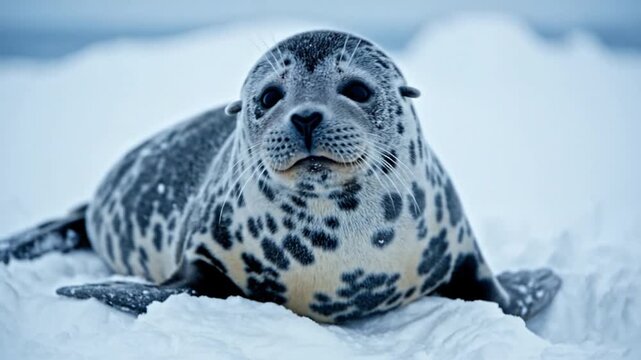 Seal Resting on Snowy Ice Surface.