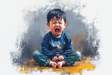 A Toddler Crying Loudly While Sitting On The Floor