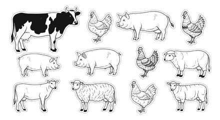 Obraz premium Collection of various farm animals including cow pig and chicken