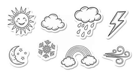 Fototapeta premium Collection of weather icons including sun cloud rain snow and lightning