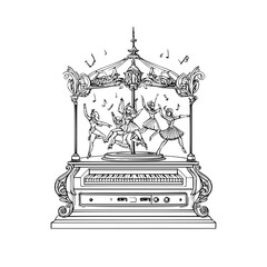 Fototapeta premium Vintage Carousel Music Box with Dancing Horses