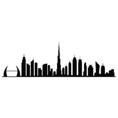 Obraz premium Black silhouette of a modern city skyline featuring a prominent tower