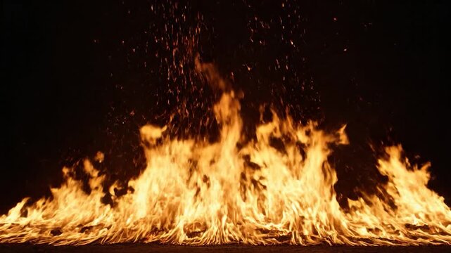 Intense fire flames burning brightly against a dark background.