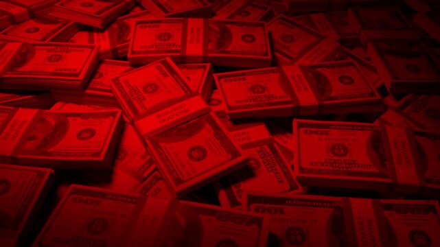 Money Pile In Red Lighting, Bad Money Concept