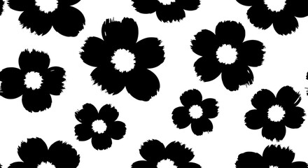 Black and white floral pattern with abstract brush stroke flowers. © Ibuk