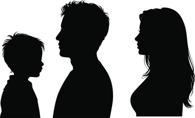 Family profile silhouettes vector illustration, father mother and child side view portraits isolated on white background, generation concept design © SreemotiLipi