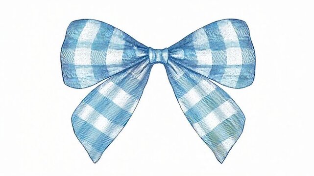 Blue Plaid Bow on White Background.