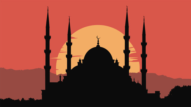 silhouette of mosque at sunset