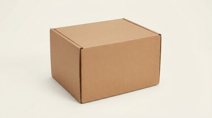 Fototapeta premium A plain medium brown cardboard box on a light background