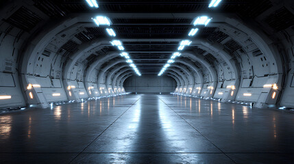 Modern Alien Tunnel Corridor Spaceship Blue Glow Sci Fi Futuristic Environment