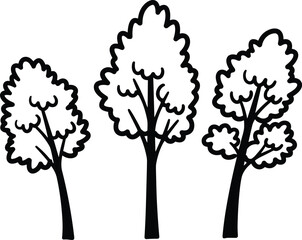 Obraz premium Three trees standing together in a simple illustration viewed from the front