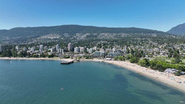 Fast Rotational Drone Orbit Over Ambleside Beach, West Vancouver British Columbia Canada