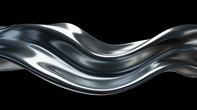 Abstract Liquid Chrome Surface Forming Smooth Wave Motion with Reflective Silver Texture and Metallic Shine for Futuristic Background or Luxury Branding Concept