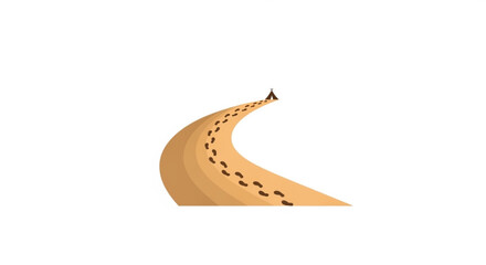 Winding road with footprints leading to a distant point curved path with shadows journey concept illustration