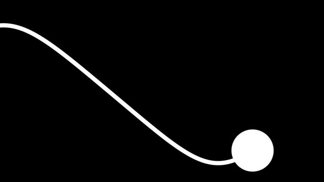 Minimalist motion graphic of a glowing white circle moving along a curved path on a black background. Seamless loop animation of abstract movement.