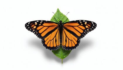Obraz premium Majestic Monarch Butterfly Resting on Fresh Green Leaf