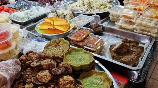 Pan up of local Malay sweet savory called 'akok' made from fresh eggs, sugar, flour and coconut milk. Local savory normally tasted sweet and not good for diabetic