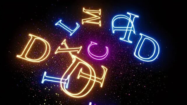 Neon Roman Numerals Rotating on Black Background.