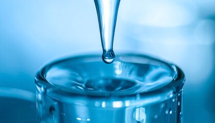 Precision in Droplets: A mesmerizing macro shot captures a single, suspended droplet of liquid, poised delicately above a laboratory vial, a symbol of scientific accuracy and the beauty of precision.