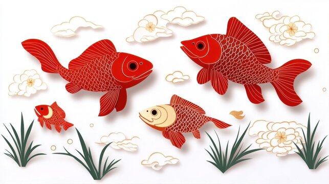 redgoldfish�&zeta;�auspicious cloudˮgrassdecorative��